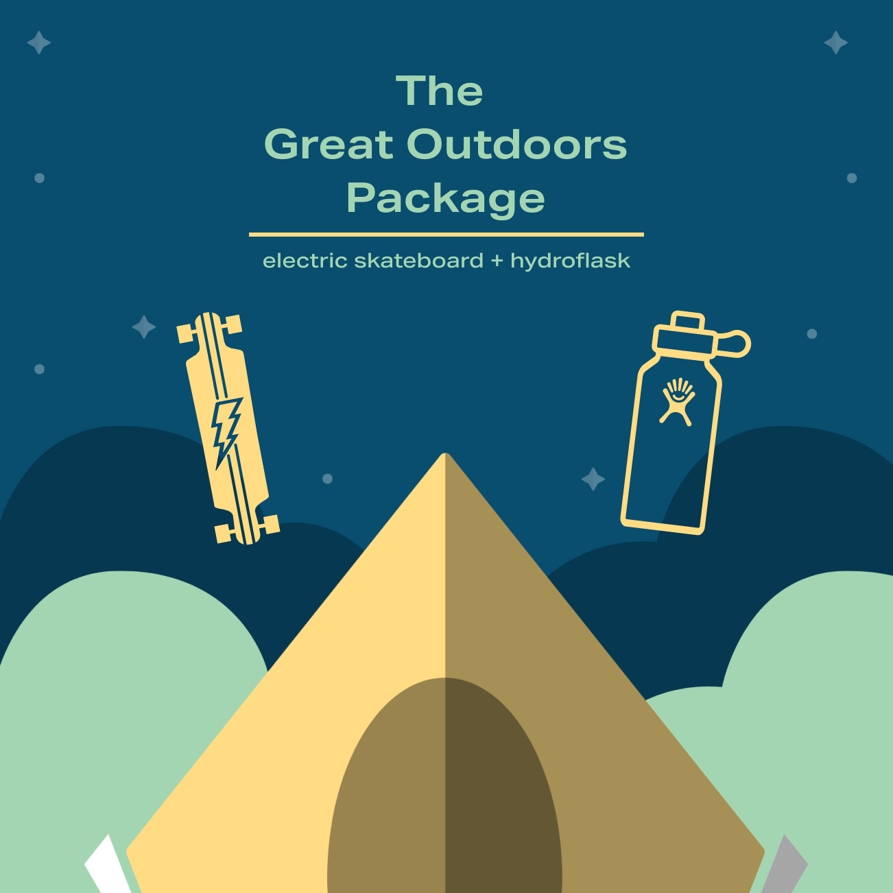  The Great Outdoors Package - electronic skateboard and hydroflask